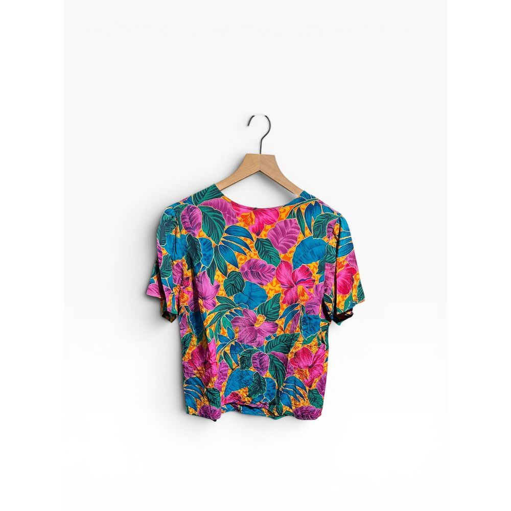 Vintage Tess Silk Blouse Women’s Medium Floral Print Vacation Colorful Top